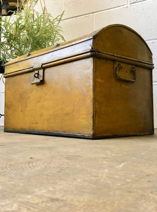 Vintage Rustic Yellow Metal Trunk Chest Storage Box