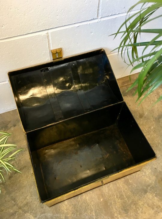 Vintage Rustic Yellow Metal Trunk Chest Storage Box